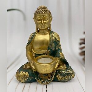 Gold and Green Buddha Candle Holder 6”